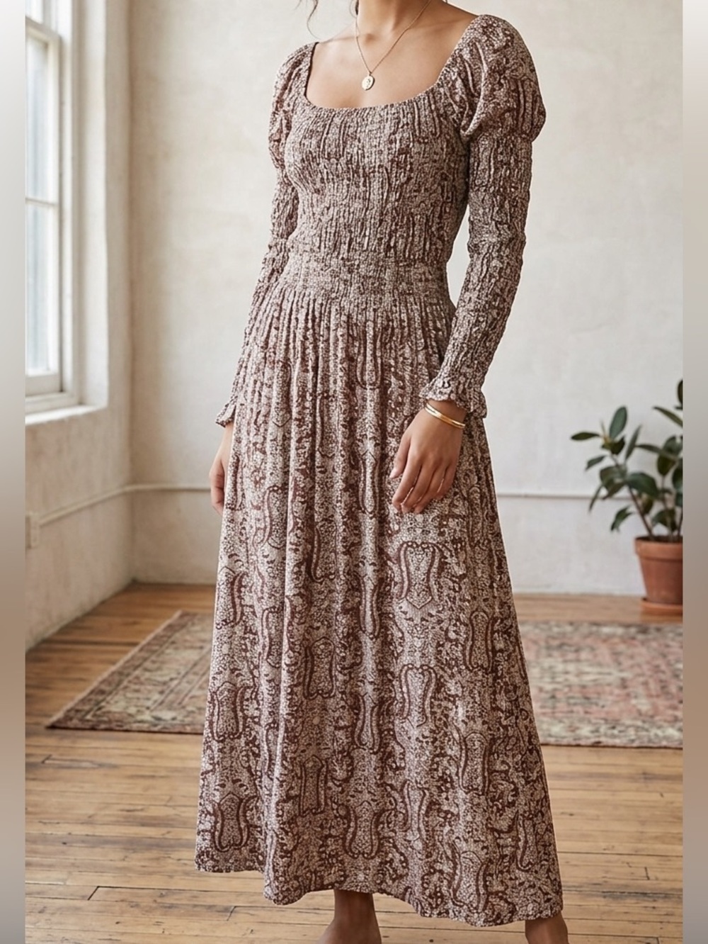 Little Mountain Vancouver Paisley Smocked Maxi Dress Size S